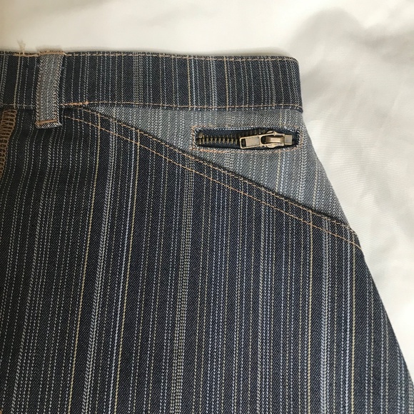 Patchwork Striped Denim Skirt with Embroidered Detail - Picture 4 of 11